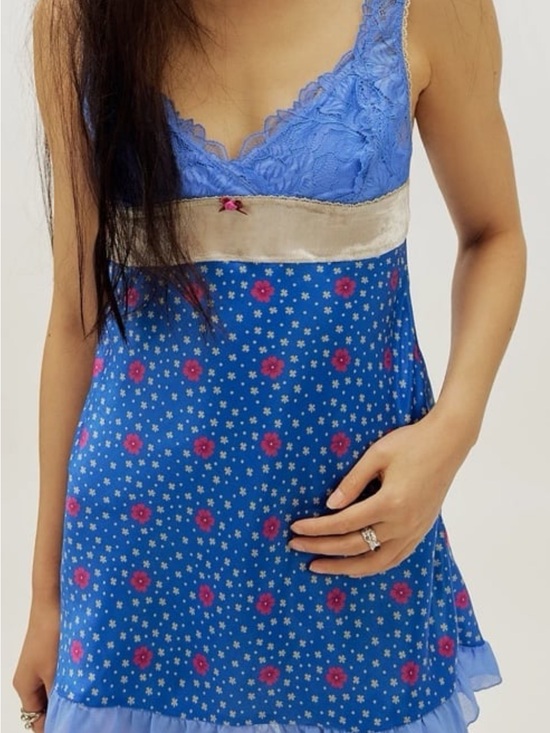 Intimately By Free People Other - Free People intimately slip Blue Floral Lace-Trim Chemise Nightdress